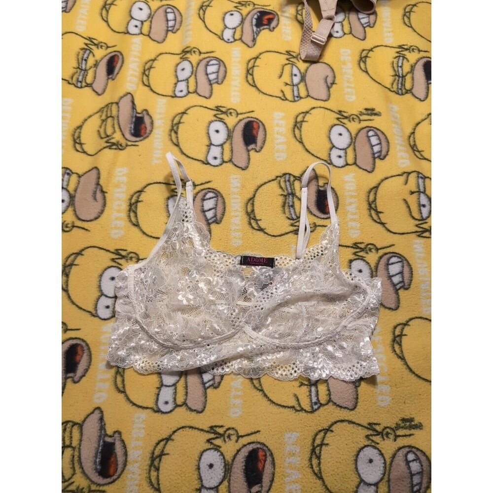 Adome White Sheer Floral Lace Bralette Women's Size L